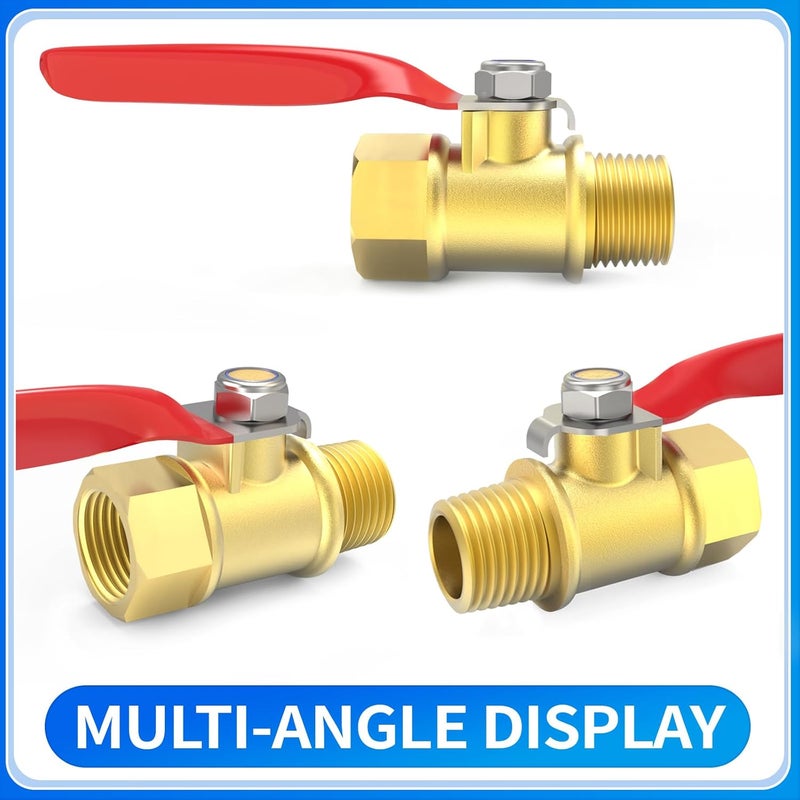 ChillWaves Brass Ball Valve, Air Compressor Ball Valve Shut Off Switch 1/4" NPT Male x 1/4" NPT Female Thread Pipe Fitting(4-PACK) - Image 3